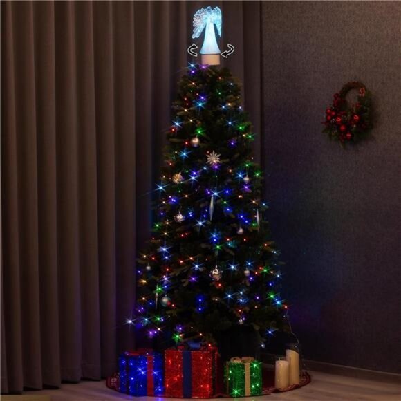 14" Lighted Christmas Angel Tree Topper - Rotary with Sequin Wings & RGB Lights - Picture 2 of 7